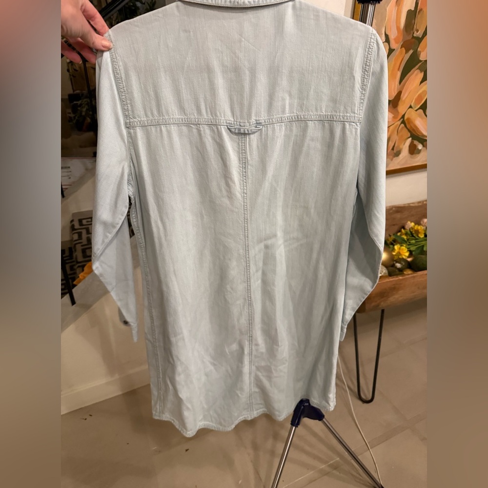 Eileen Fisher Chambray Shirt Dress M Tencel Cotton Pockets Button Front Casual - Picture 7 of 12